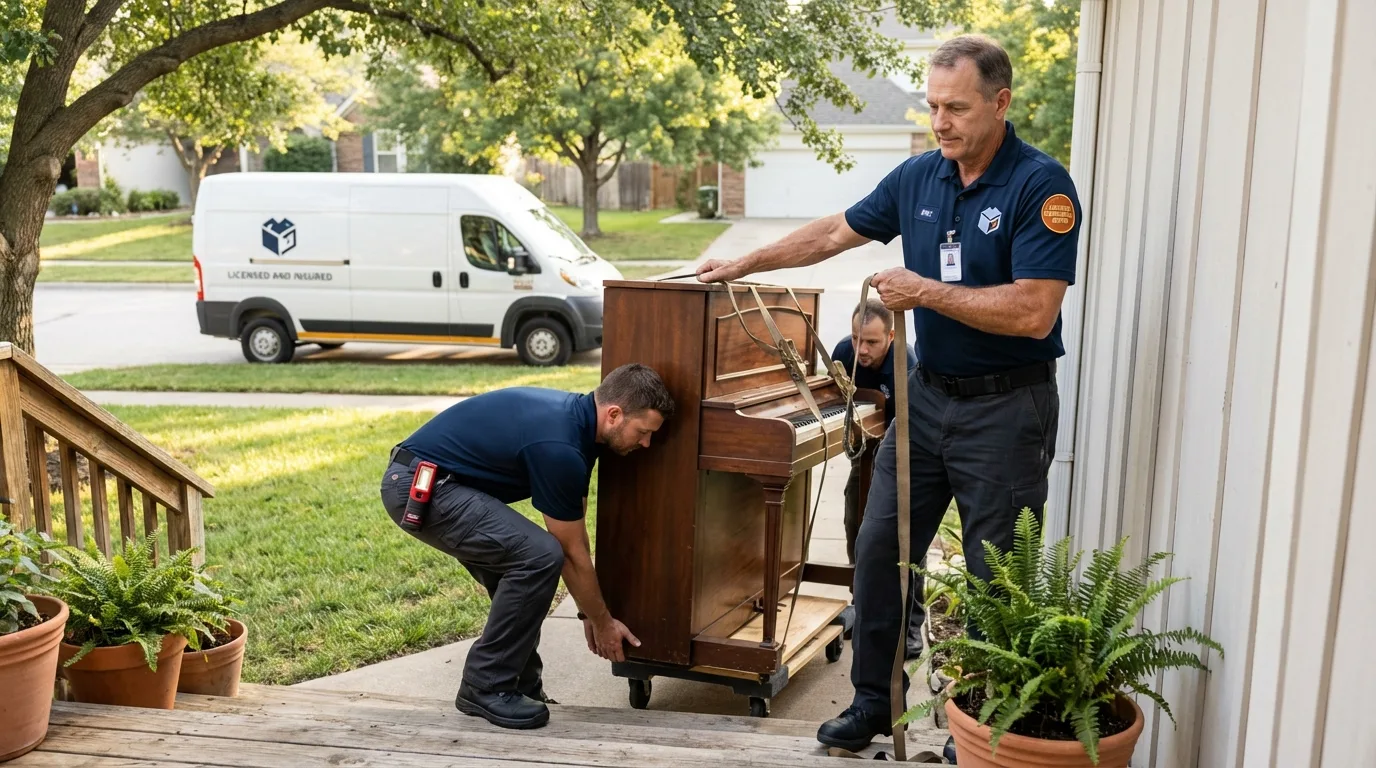 Licensed piano movers securing grand piano in Duchesne, UT